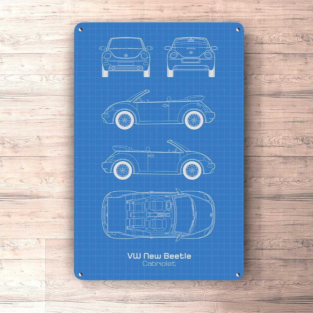 Volkswagen VW New Beetle Cabriolet Blueprint Skilte, Musemåtte, Dørmåtte-Blueprint-VW-Garage Culture Shop- garage - man cave - merchandise