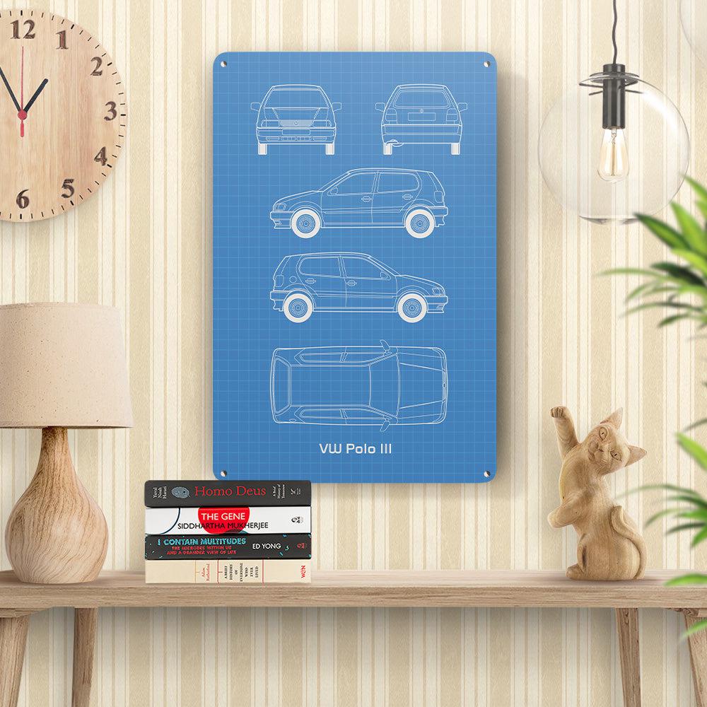 Volkswagen VW Polo III 4 Door Blueprint Skilte, Musemåtte, Dørmåtte-Blueprint-VW-Garage Culture Shop- garage - man cave - merchandise
