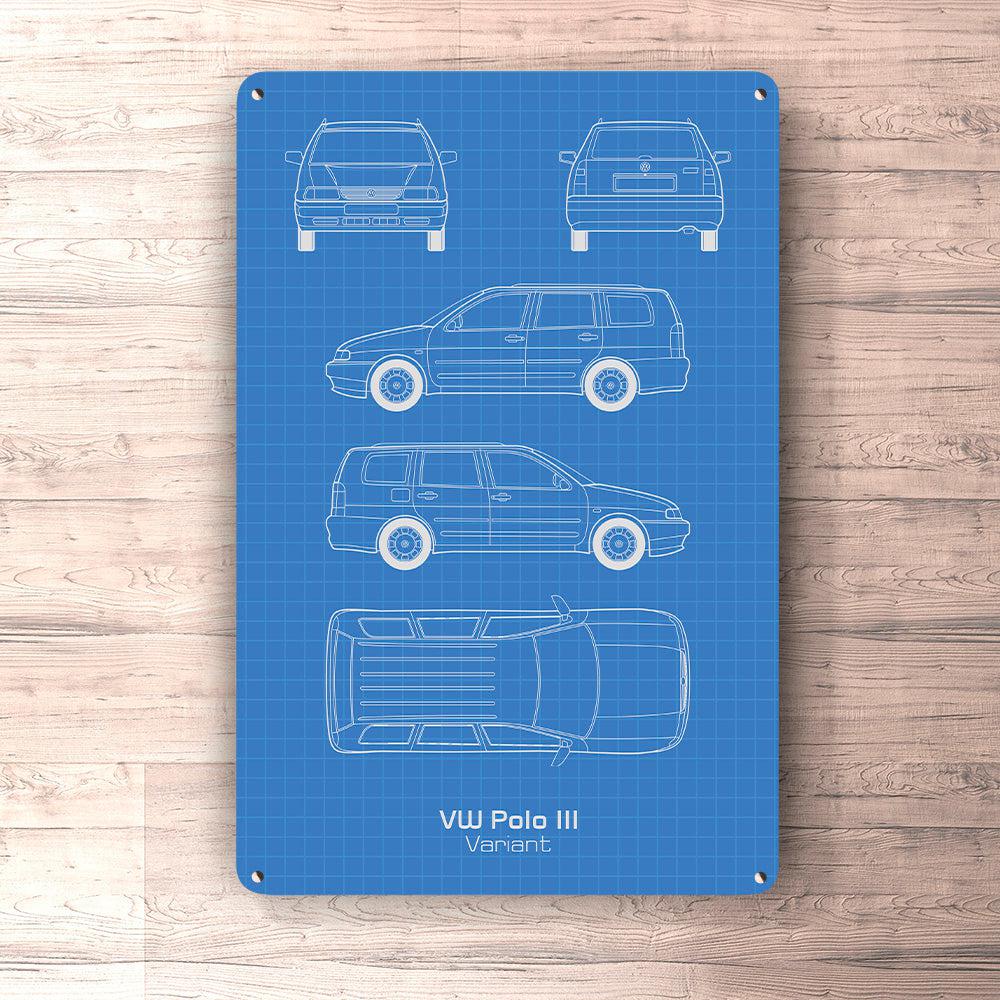 Volkswagen VW Polo III Variant Blueprint Skilte, Musemåtte, Dørmåtte-Blueprint-VW-Garage Culture Shop- garage - man cave - merchandise