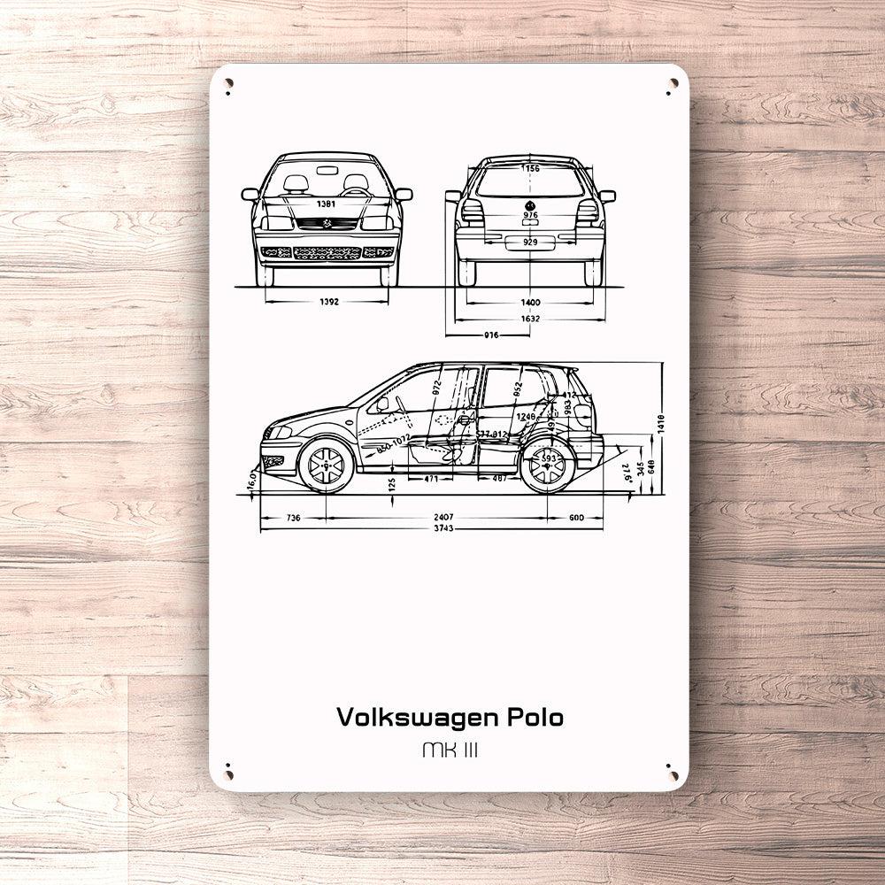 Volkswagen VW Polo Mkiii Blueprint Skilte, Musemåtte, Dørmåtte-Blueprint-VW-Garage Culture Shop- garage - man cave - merchandise