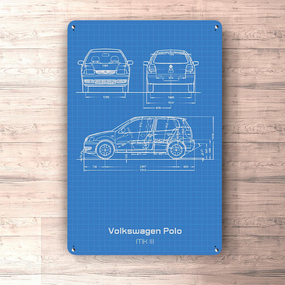 Volkswagen VW Polo Mkiii Blueprint Skilte, Musemåtte, Dørmåtte-Blueprint-VW-Garage Culture Shop- garage - man cave - merchandise