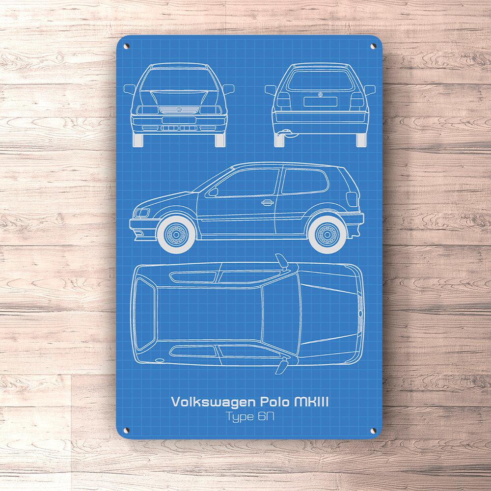 Volkswagen VW Polo Mkiii Type 6N Blueprint Skilte, Musemåtte, Dørmåtte-Blueprint-VW-Garage Culture Shop- garage - man cave - merchandise