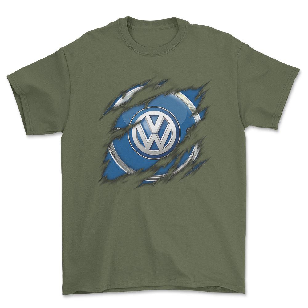 Volkswagen VW Ripped Unisex T-Shirt , Bomuld-Beklædning-VW-Grøn Militær-S-Forside-Garage Culture Shop- garage - man cave - merchandise
