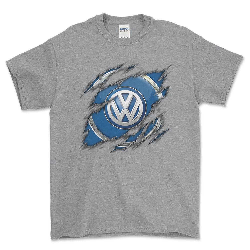 Volkswagen VW Ripped Unisex T-Shirt , Bomuld-Beklædning-VW-Grå Sport-S-Forside-Garage Culture Shop- garage - man cave - merchandise