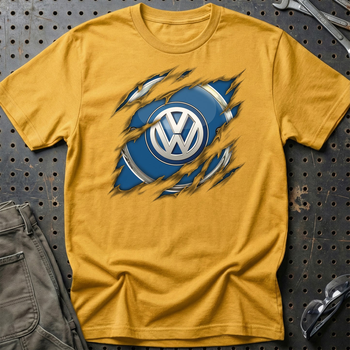 Volkswagen VW Ripped Unisex T-Shirt , Bomuld-Beklædning-VW-Guld-S-Garage Culture Shop- garage - man cave - merchandise
