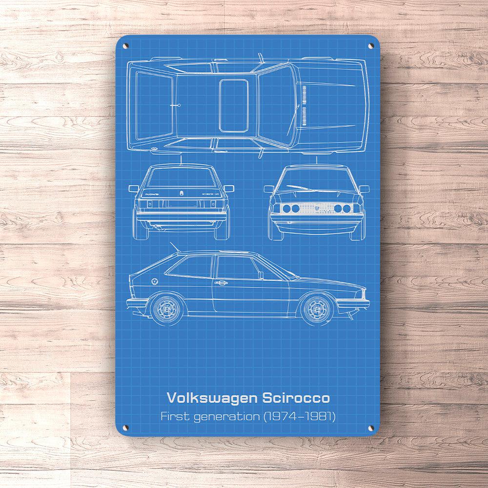 Volkswagen VW Scirocco I Generation Blueprint Skilte, Musemåtte, Dørmåtte-Blueprint-VW-Garage Culture Shop- garage - man cave - merchandise
