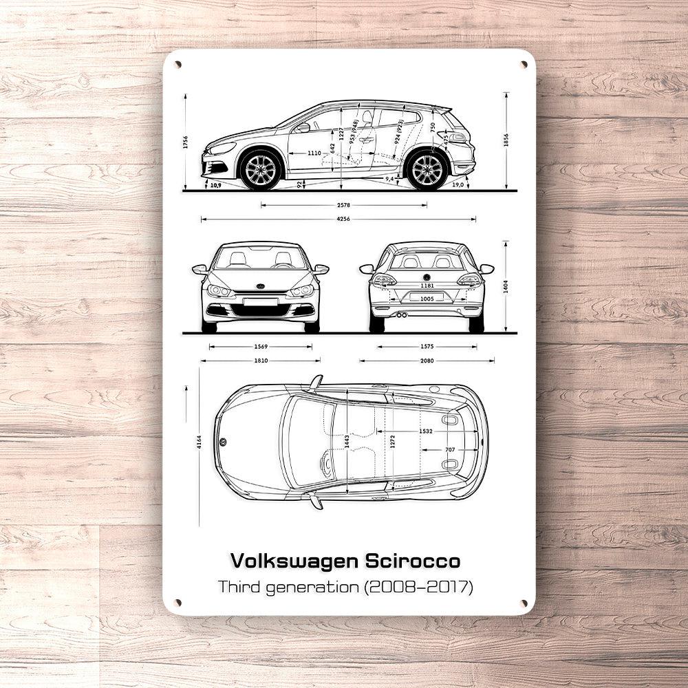 Volkswagen VW Scirocco Iii Generation Blueprint Skilte, Musemåtte, Dørmåtte-Blueprint-VW-Garage Culture Shop- garage - man cave - merchandise
