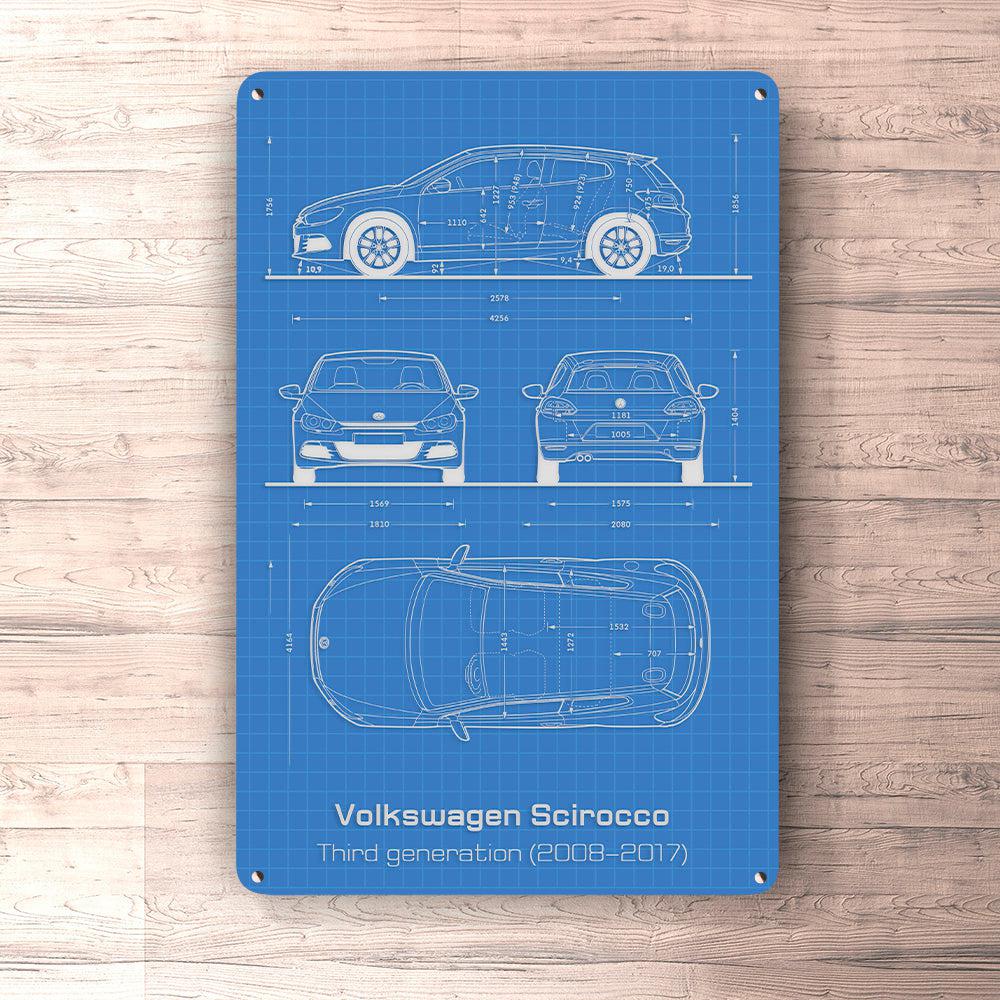 Volkswagen VW Scirocco Iii Generation Blueprint Skilte, Musemåtte, Dørmåtte-Blueprint-VW-Garage Culture Shop- garage - man cave - merchandise