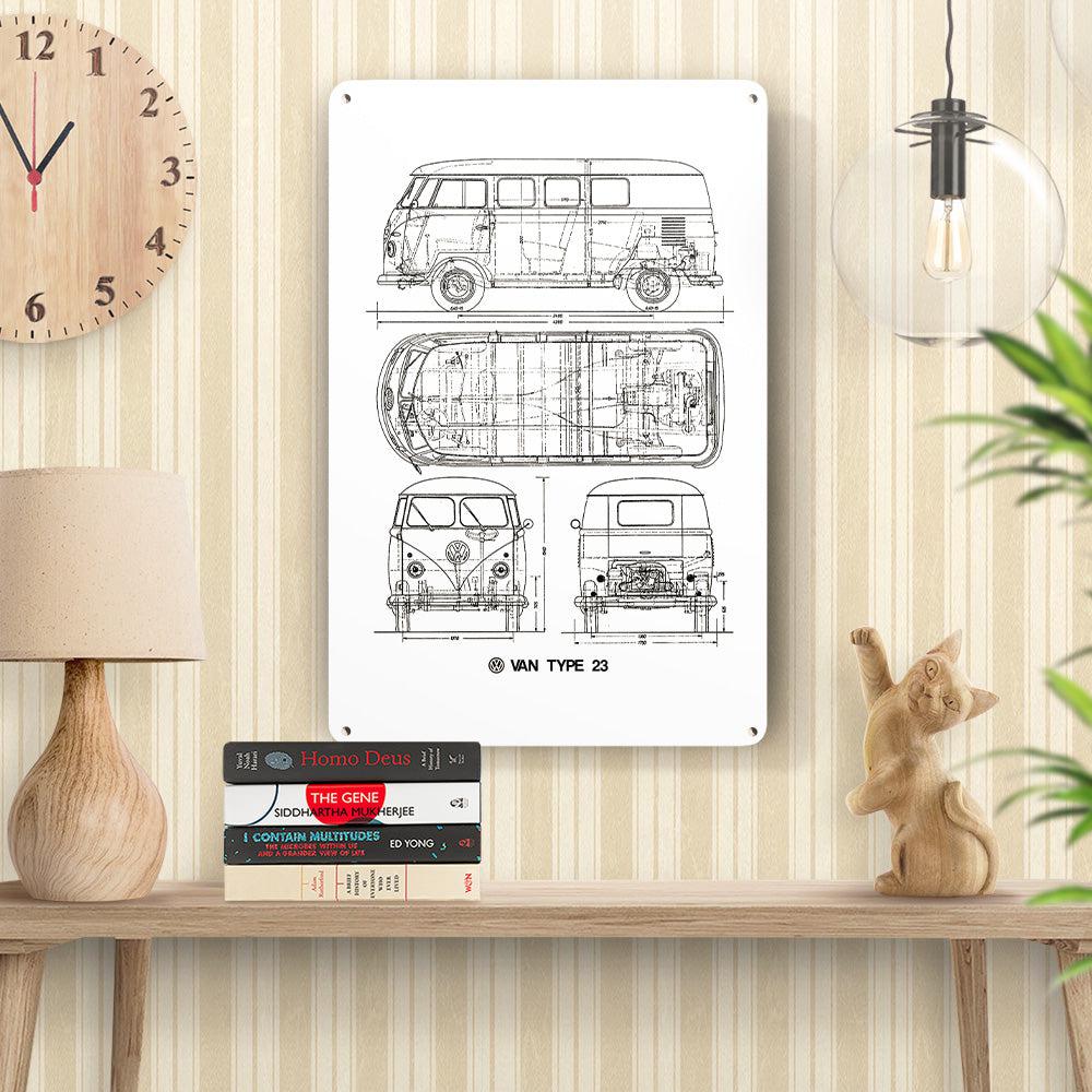 Volkswagen VW T2 Bus Blueprint Skilte, Musemåtte, Dørmåtte-Blueprint-VW-Garage Culture Shop- garage - man cave - merchandise