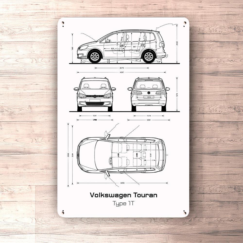 Volkswagen VW Touran Type 1T Blueprint Skilte, Musemåtte, Dørmåtte , Plakat-Blueprint-VW-Garage Culture Shop- garage - man cave - merchandise