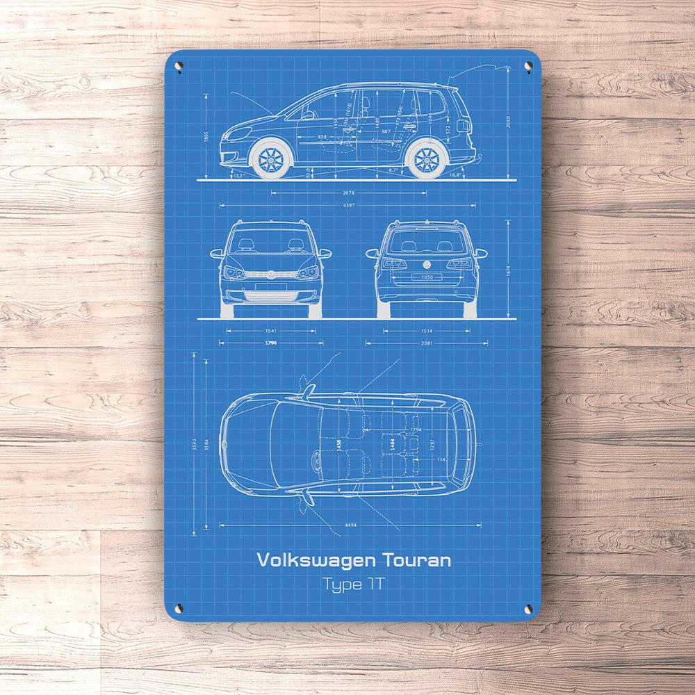 Volkswagen VW Touran Type 1T Blueprint Skilte, Musemåtte, Dørmåtte , Plakat-Blueprint-VW-Garage Culture Shop- garage - man cave - merchandise