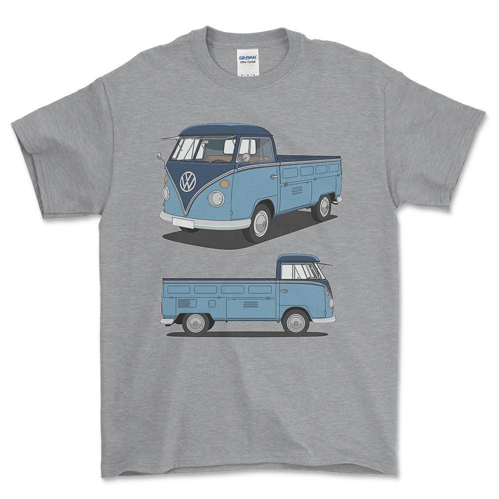 Volkswagen VW Type 2 T1 Spleetscreen Pickup - One Line Style Unisex T-Shirt-Beklædning-VW-Grå Sport-S-Forside-Garage Culture Shop- garage - man cave - merchandise