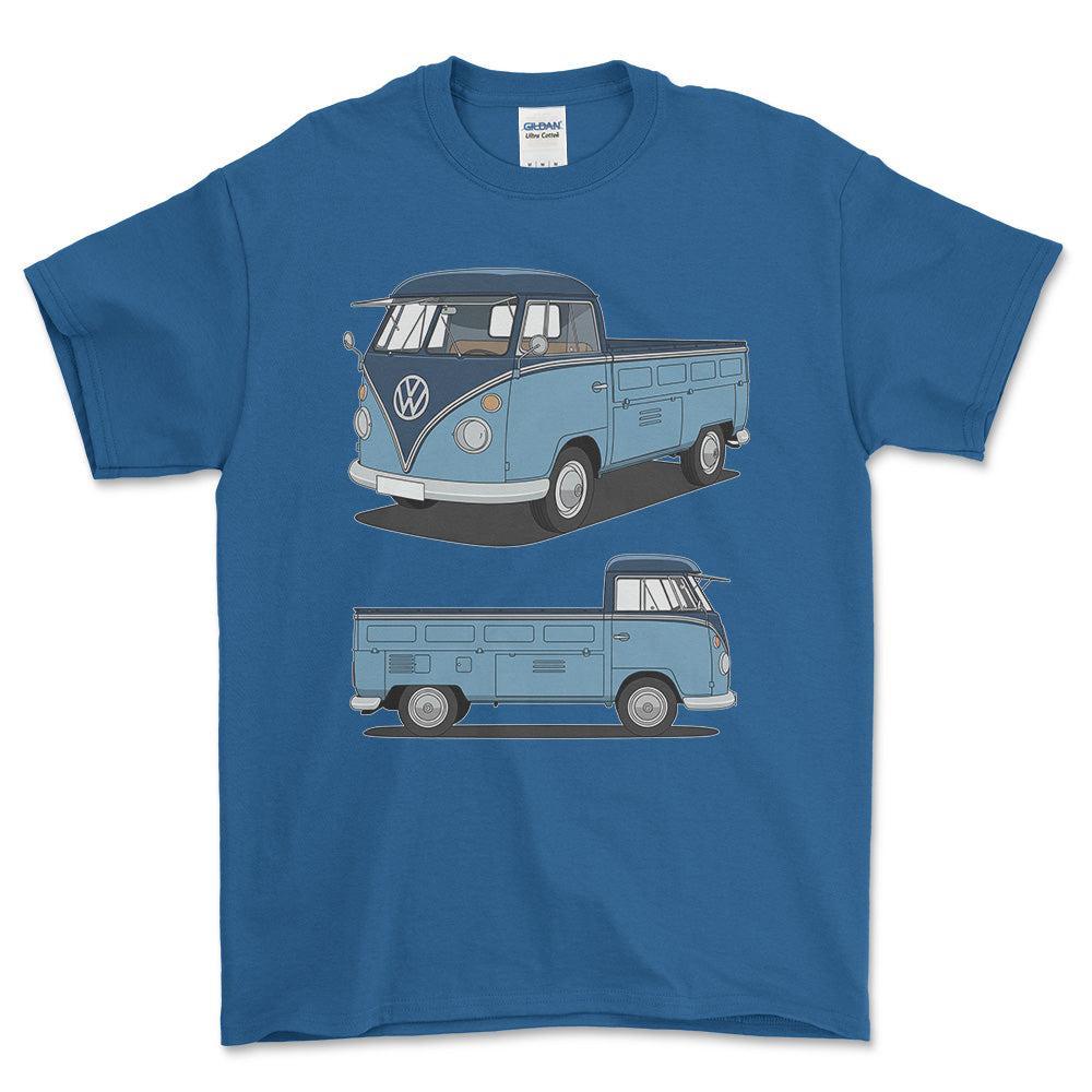 Volkswagen VW Type 2 T1 Spleetscreen Pickup - One Line Style Unisex T-Shirt-Beklædning-VW-Blå Royal-S-Forside-Garage Culture Shop- garage - man cave - merchandise