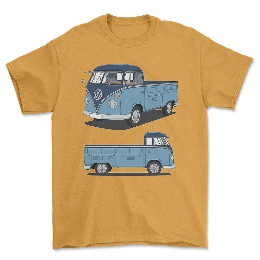 Volkswagen VW Type 2 T1 Spleetscreen Pickup - One Line Style Unisex T-Shirt-Beklædning-VW-Guld-S-Forside-Garage Culture Shop- garage - man cave - merchandise