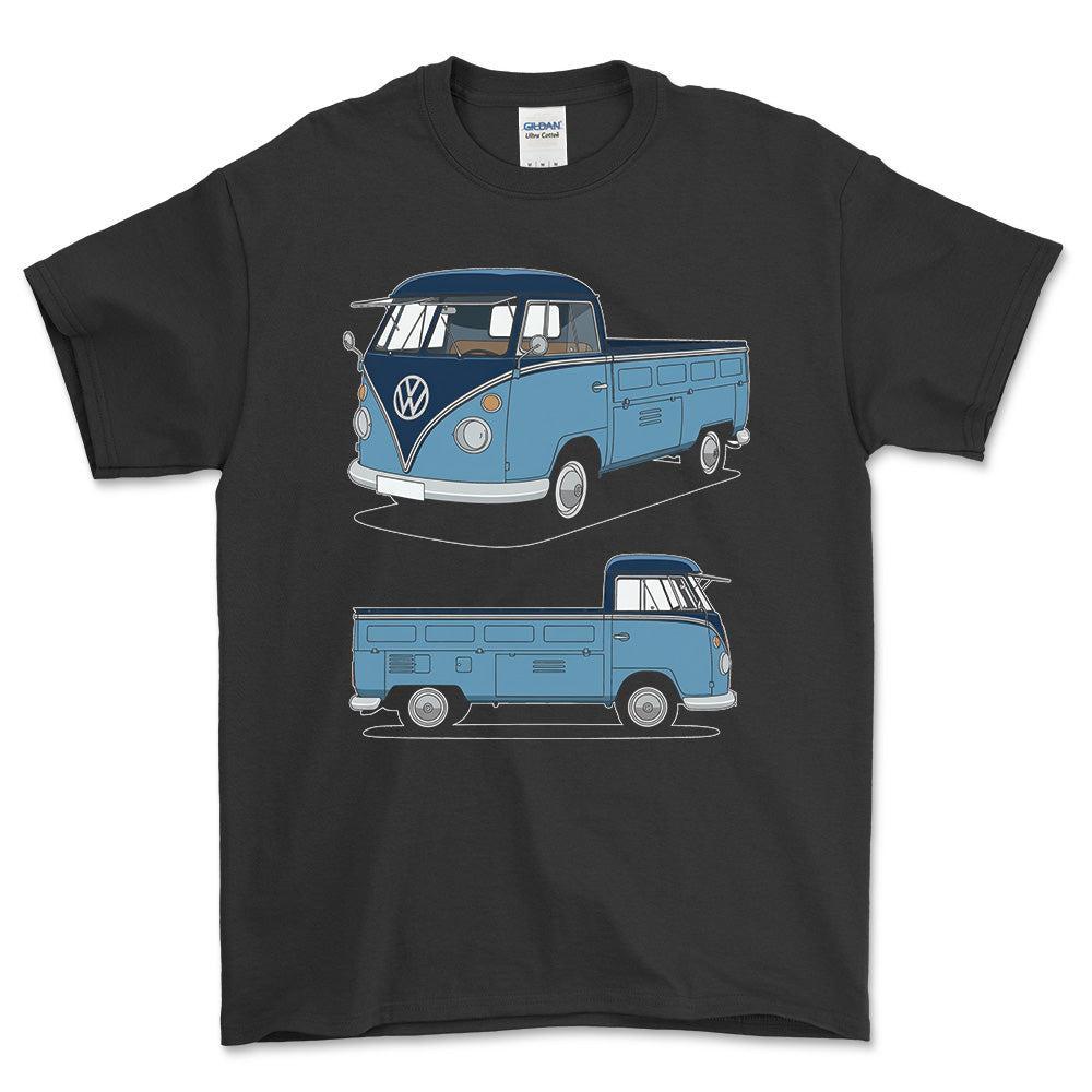 Volkswagen VW Type 2 T1 Spleetscreen Pickup - One Line Style Unisex T-Shirt-Beklædning-VW-Sort-S-Forside-Garage Culture Shop- garage - man cave - merchandise