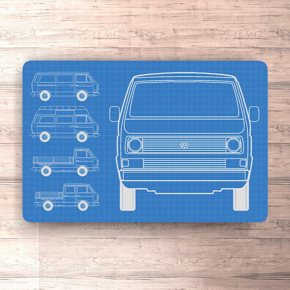 Volkswagen VW Type 2 T3 Blueprint Skilte, Musemåtte, Dørmåtte-Blueprint-VW-Garage Culture Shop- garage - man cave - merchandise