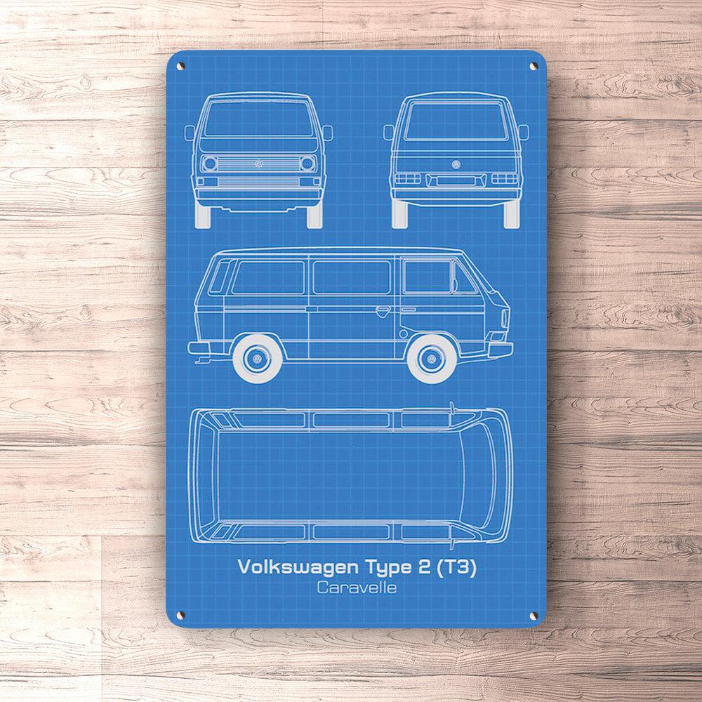 Volkswagen VW Type 2 T3 Caravelle Blueprint Skilte, Musemåtte, Dørmåtte-Blueprint-VW-Garage Culture Shop- garage - man cave - merchandise