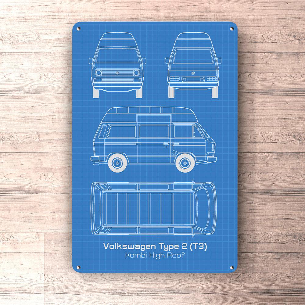 Volkswagen VW Type 2 T3 Kombi High Roof Blueprint Skilte, Musemåtte, Dørmåtte-Blueprint-VW-Garage Culture Shop- garage - man cave - merchandise