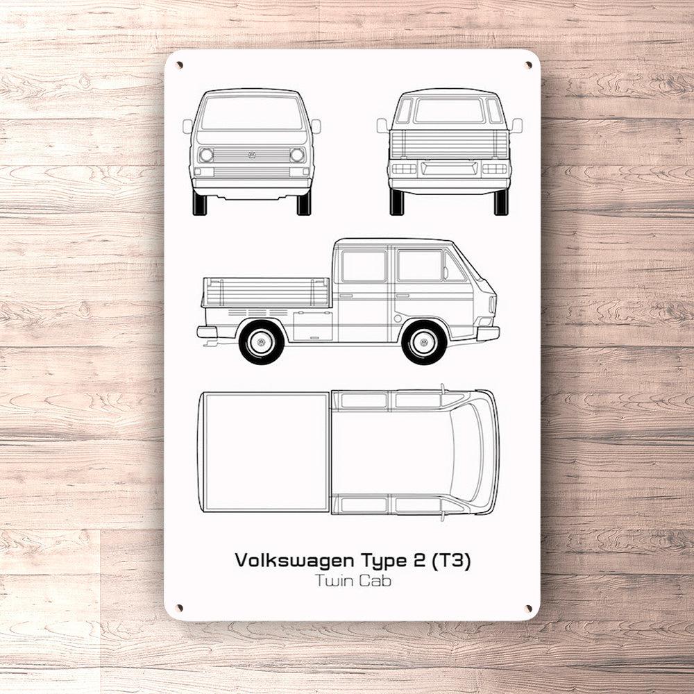 Volkswagen VW Type 2 T3 Twin Cab Blueprint Skilte, Musemåtte, Dørmåtte , Plakat-Blueprint-VW-Garage Culture Shop- garage - man cave - merchandise