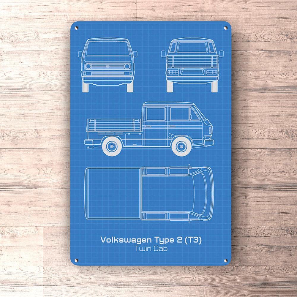 Volkswagen VW Type 2 T3 Twin Cab Blueprint Skilte, Musemåtte, Dørmåtte , Plakat-Blueprint-VW-Garage Culture Shop- garage - man cave - merchandise