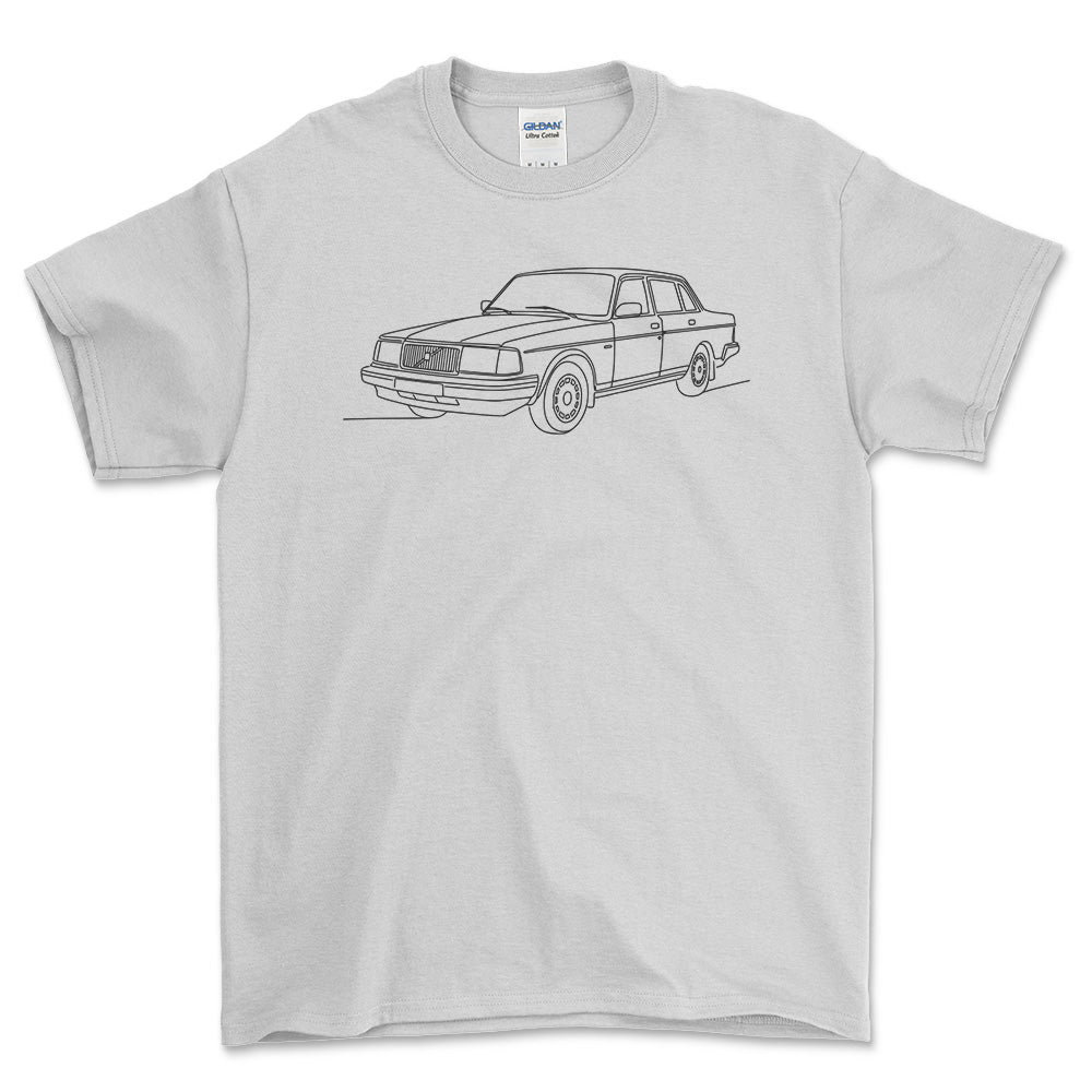 Volvo 240 Sedan - One Line Style Unisex T-Shirt-Beklædning-Volvo-Hvid-S-Forside-Garage Culture Shop- garage - man cave - merchandise