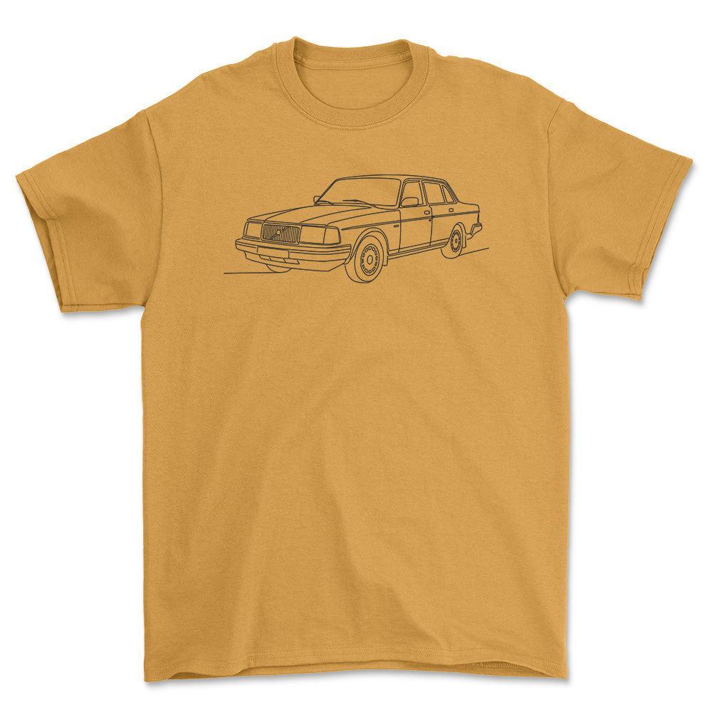 Volvo 240 Sedan - One Line Style Unisex T-Shirt-Beklædning-Volvo-Guld-S-Forside-Garage Culture Shop- garage - man cave - merchandise