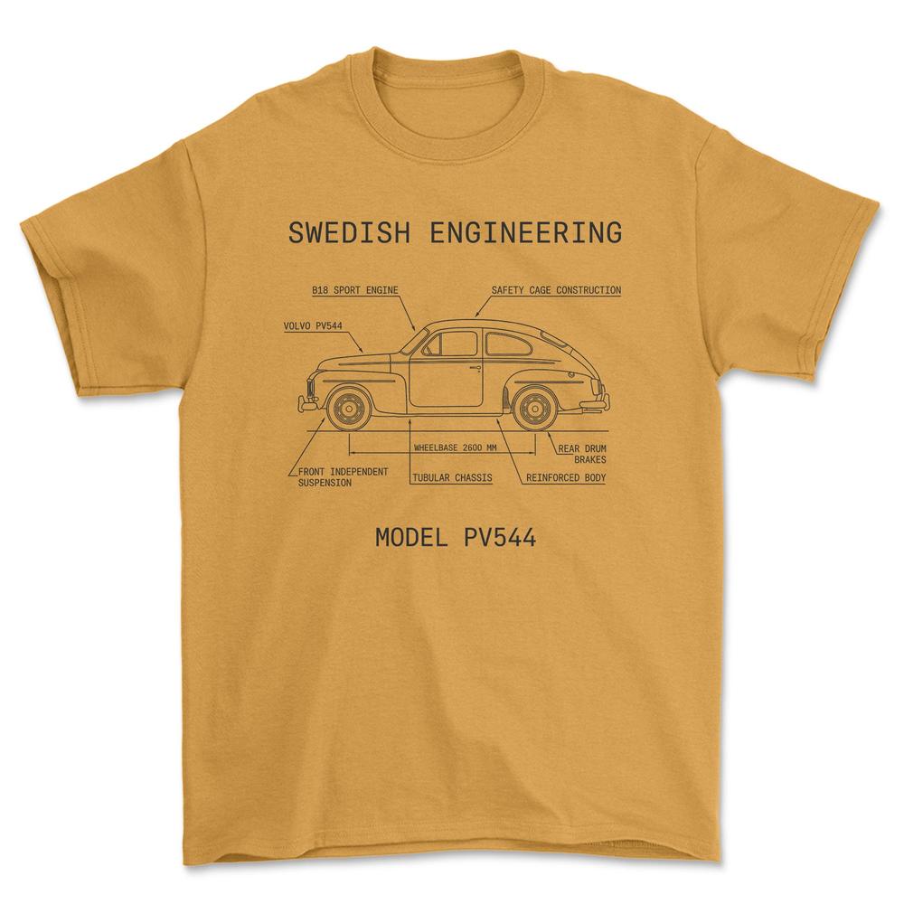 Volvo 544 Swedish Engineering Blueprint - Unisex T-Shirt-Beklædning-Volvo-Guld-S-Garage Culture Shop- garage - man cave - merchandise