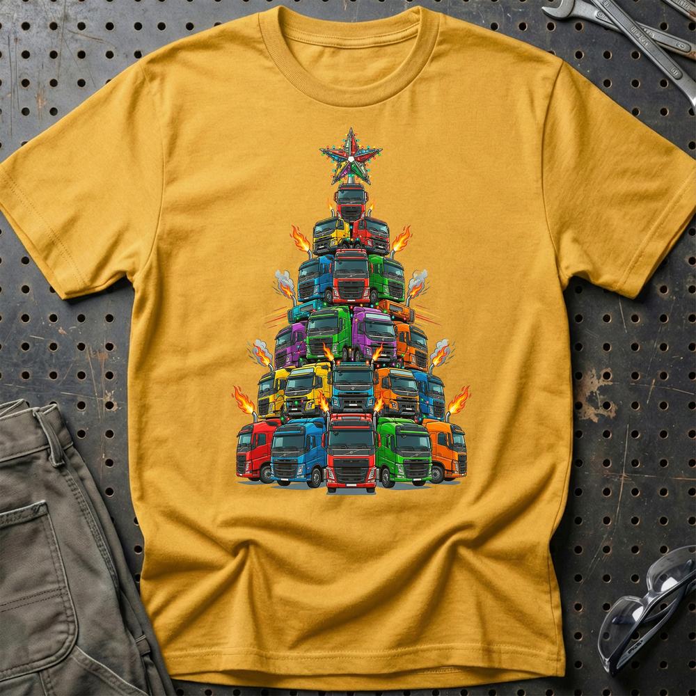 Volvo Lastbil Juletræ Christmas Tree - Unisex T-Shirt-Beklædning-Volvo-Guld-S-Garage Culture Shop- garage - man cave - merchandise