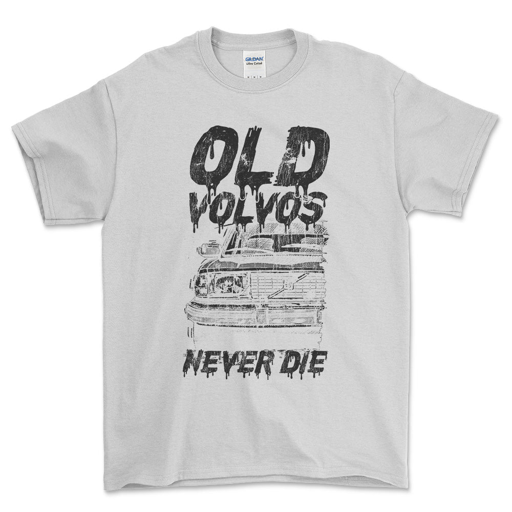 Volvo Old Volvos Never Die Volvo 240 Early 80s Model Unisex T-Shirt , Bomuld-Beklædning-Volvo-Hvid-S-Forside-Garage Culture Shop- garage - man cave - merchandise
