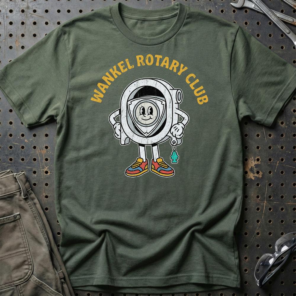 Wankel Rotary Club – Oldschool Mascot Rotary Engine - Unisex T-Shirt , Bomuld-Beklædning-Garage Culture-Grøn Militær-S-Garage Culture Shop- garage - man cave - merchandise