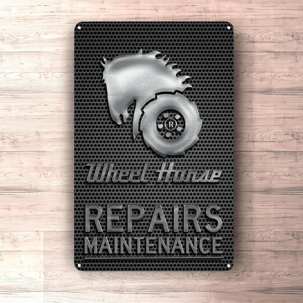 Wheel Horse Repairs Maintenance Skilte, Musemåtte, Dørmåtte-Skilte-Wheel Horse-Garage Culture Shop- garage - man cave - merchandise
