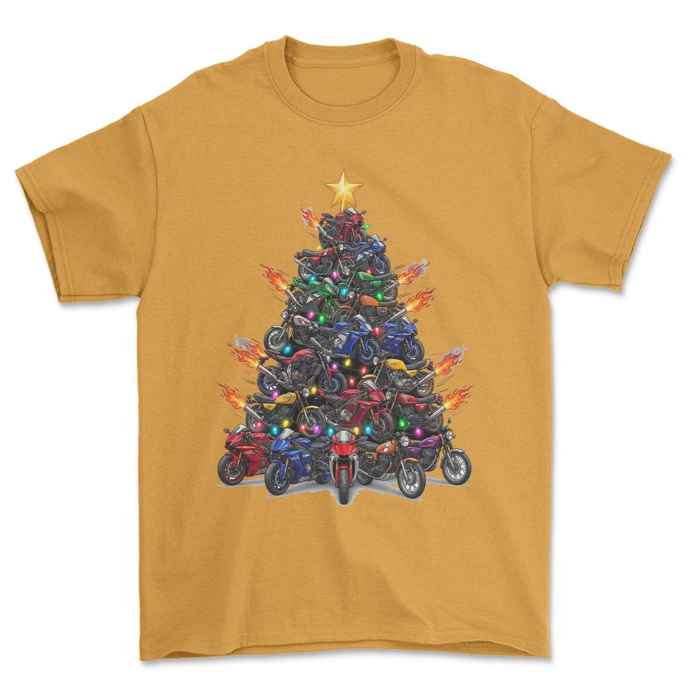 Yamaha Juletræ Christmas Tree - Unisex T-Shirt-Beklædning-Yamaha-Guld-S-Forside-Garage Culture Shop- garage - man cave - merchandise