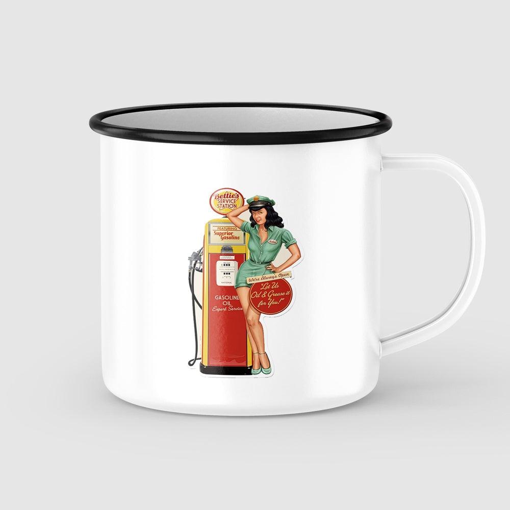 Bellies Gasoline Station Pin-Up Vintage Emaljekrus-Krus-Vintage Garage-Garage Culture Shop- garage - man cave - merchandise