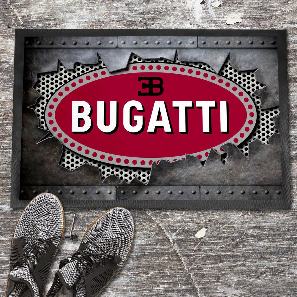 Bugatti Metal Ripped Dørmåtte-Dørmåtte-Bugatti-Garage Culture Shop- garage - man cave - merchandise