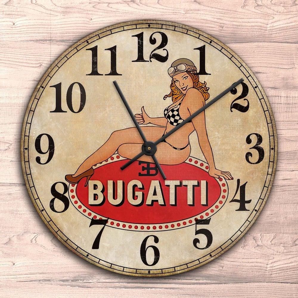 Bugatti Pin-Up Vintage Vægur Rundt-Clock-Bugatti-Garage Culture Shop- garage - man cave - merchandise