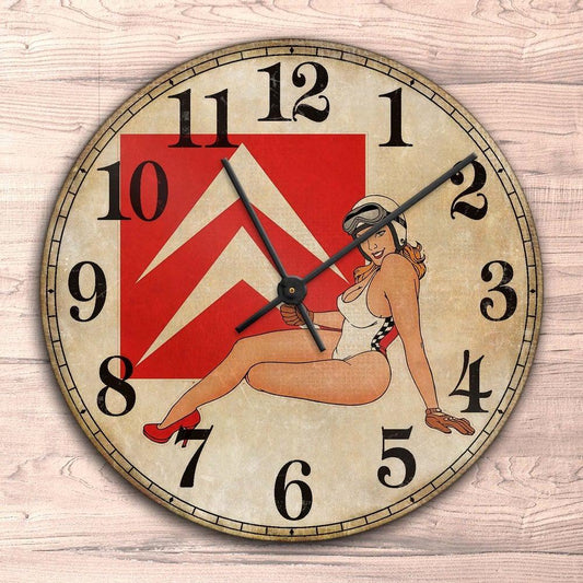 Citroen Pin-Up Vintage Vægur Rundt-Clock-Citroen-Garage Culture Shop- garage - man cave - merchandise