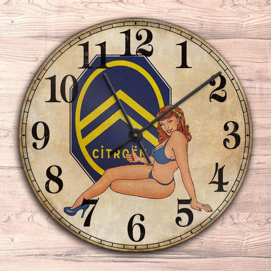 Citroen Pin-Up Vintage Vægur Rundt-Clock-Citroen-Garage Culture Shop- garage - man cave - merchandise