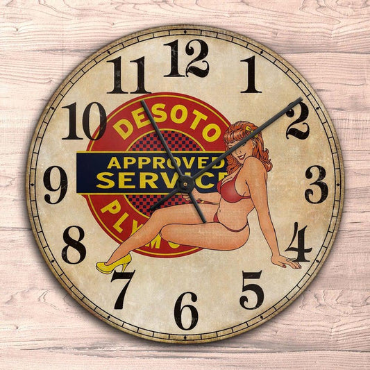 Desoto Pin-Up Vintage Vægur Rundt-Clock-DeSoto-Garage Culture Shop- garage - man cave - merchandise