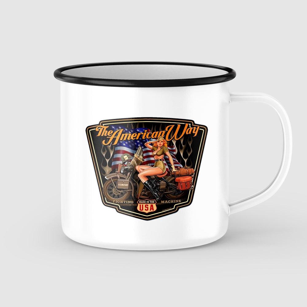 Fighting Machine Pin-Up Vintage Emaljekrus-Krus-Vintage Garage-Garage Culture Shop- garage - man cave - merchandise