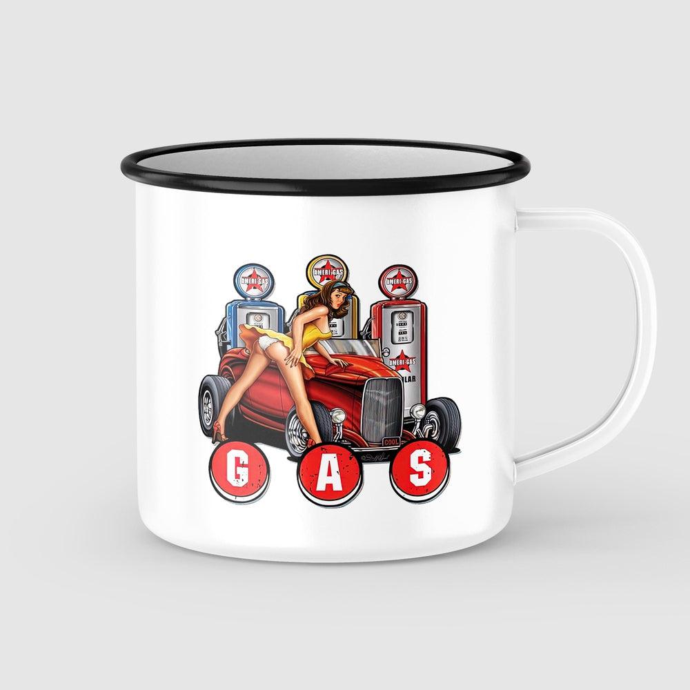 Gas Hot Rod Pin-Up Vintage Emaljekrus-Krus-Vintage Garage-Garage Culture Shop- garage - man cave - merchandise