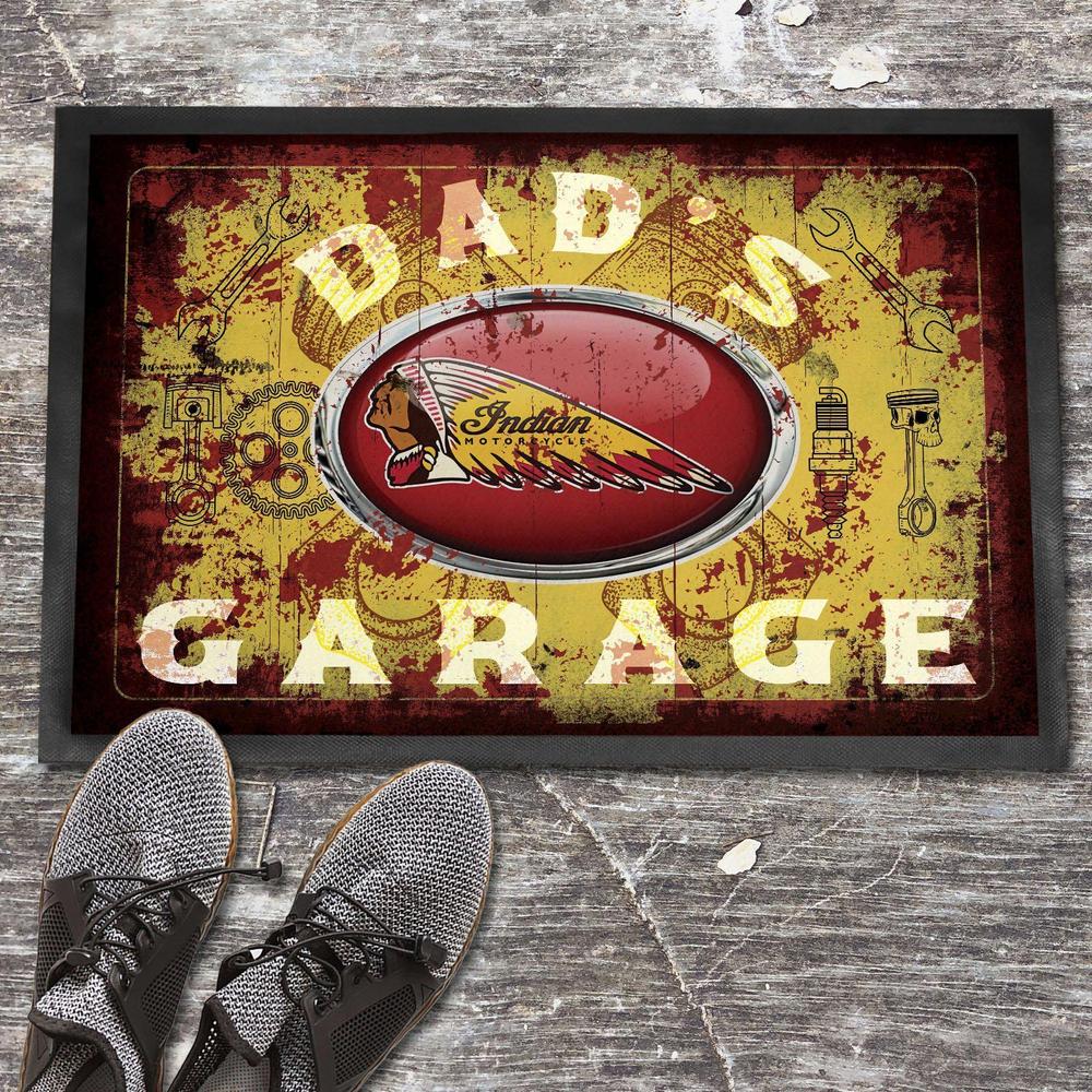 Indian Dads Garage Vintage Dørmåtte-Dørmåtte-Indian-Garage Culture Shop- garage - man cave - merchandise