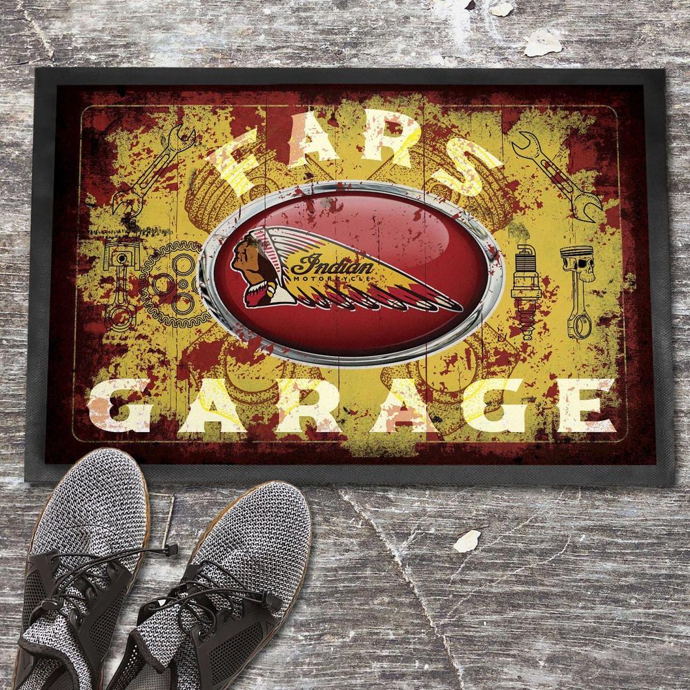 Indian Fars Garage Vintage Dørmåtte-Dørmåtte-Indian-Garage Culture Shop- garage - man cave - merchandise