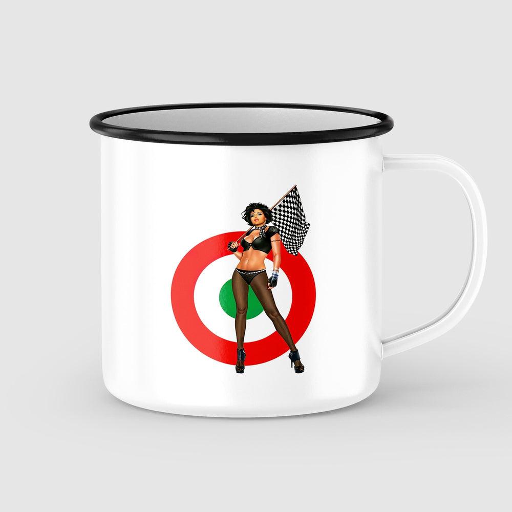 Italian Racing Mechanic Pin-Up Vintage Emaljekrus-Krus-Vintage Garage-Garage Culture Shop- garage - man cave - merchandise