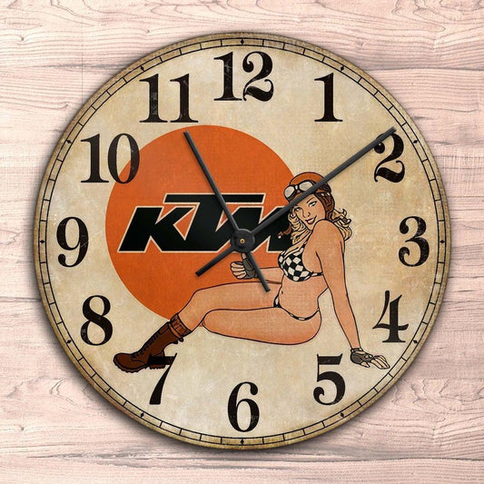 KTM Pin-Up Vintage Vægur Rundt-Clock-KTM-Garage Culture Shop- garage - man cave - merchandise