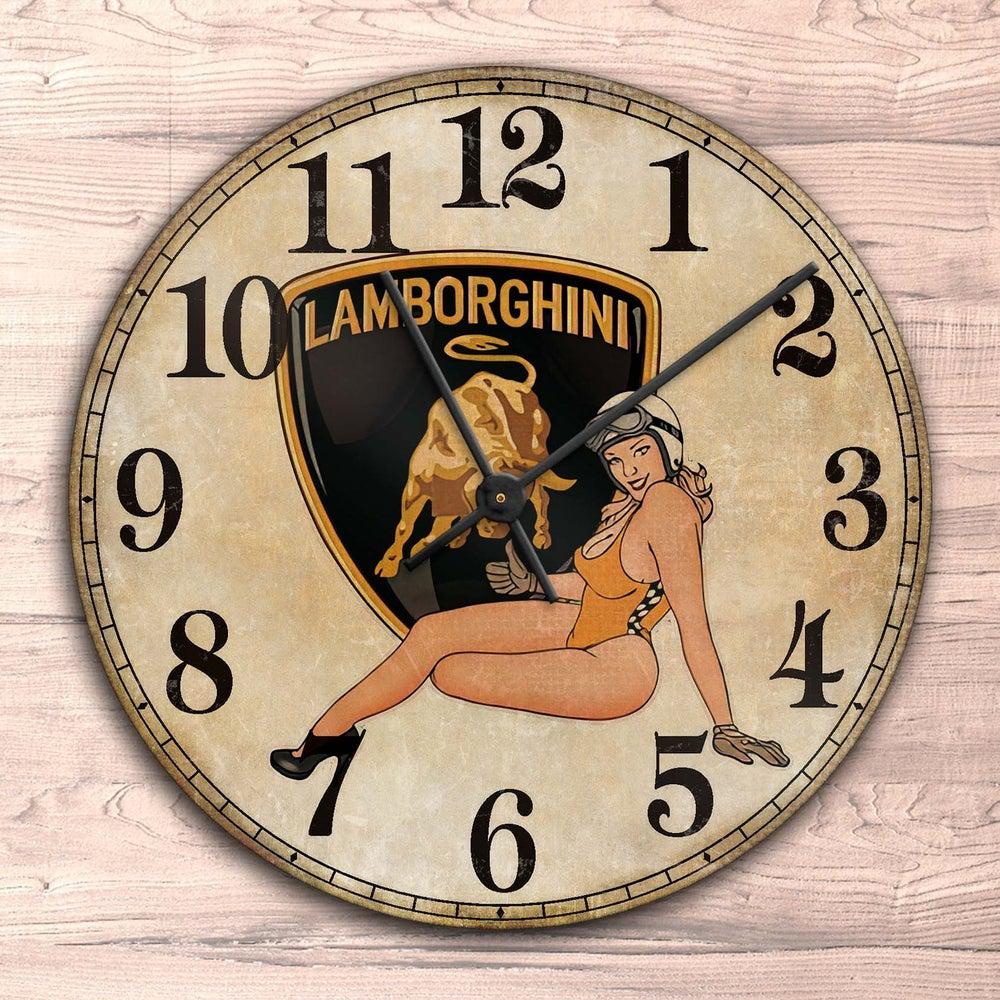 Lamborghini Pin-Up Vintage Vægur Rundt-Clock-Lamborghini-Garage Culture Shop- garage - man cave - merchandise