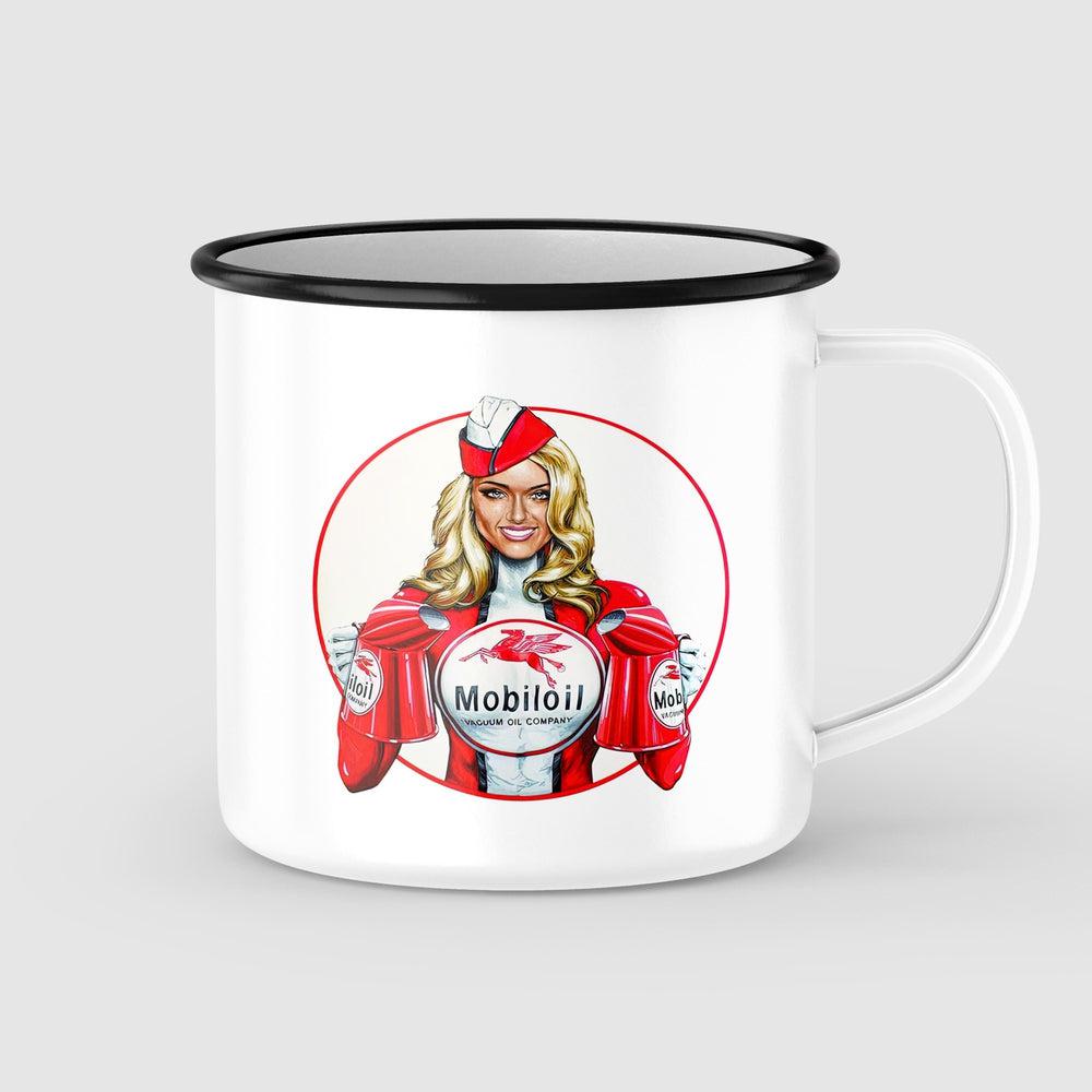 Mobiloil Pin-Up Vintage Emaljekrus-Krus-Vintage Garage-Garage Culture Shop- garage - man cave - merchandise