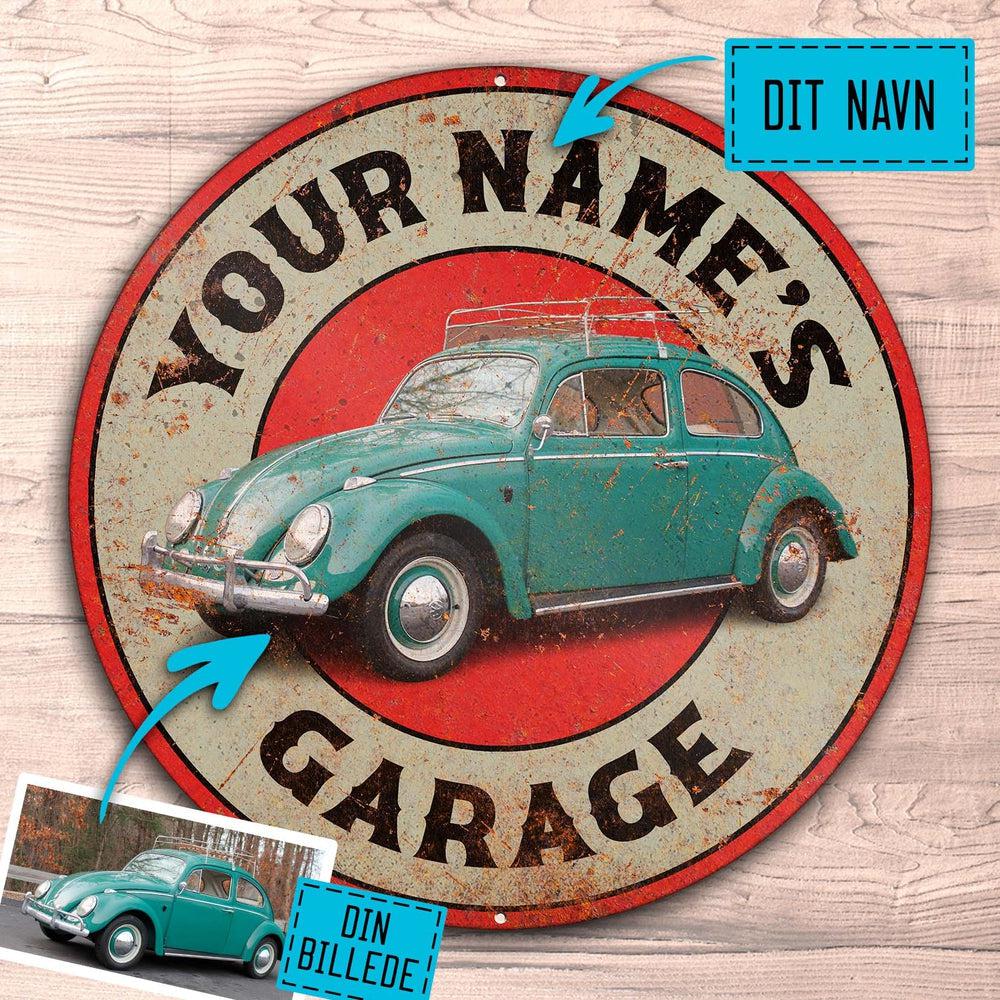 Personlig - Din Navn Garage - Din Bil/Mc Vintage Garage Runde Skilte , Musemåtte Rundt , Kop Underlag, Underlagssæt-Runde Skilte-Garage Culture-Garage Culture Shop- garage - man cave - merchandise