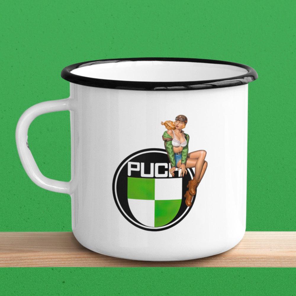 Puch Pinup Vintage Emaljekrus-Krus-Puch-Garage Culture Shop- garage - man cave - merchandise