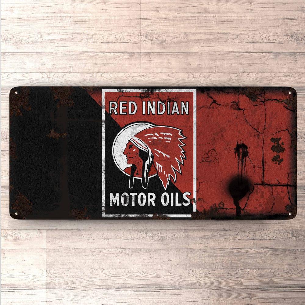 Red Indian Motor Oil Vintage 30x60cm Skilt-Skilte-Motoroil-Garage Culture Shop- garage - man cave - merchandise