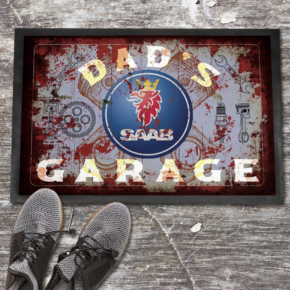 Saab Dads Garage Vintage Dørmåtte-Dørmåtte-Saab-Garage Culture Shop- garage - man cave - merchandise